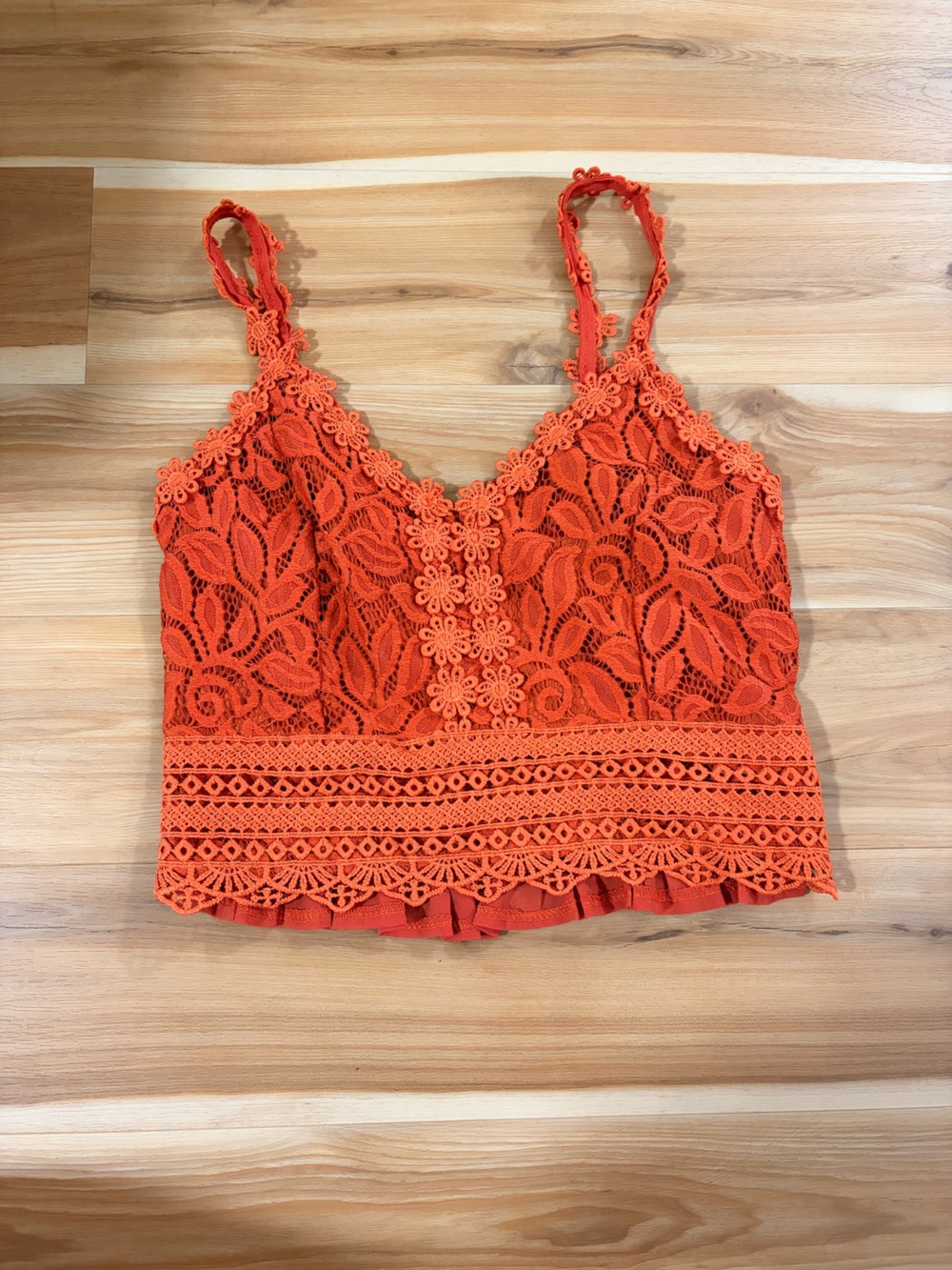 Orange Lace Halter Crop Top - Women's Elegant Floral Detail